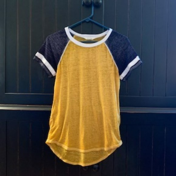 Blue and Gold Urbanology Burnout Baseball T-Shirt - Picture 1 of 10